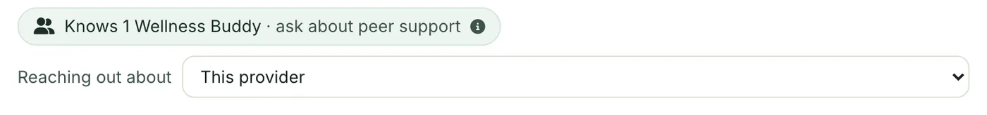 On a provider's page: how many Wellness Buddies they know. Signed in, you can pick which one your email is about.