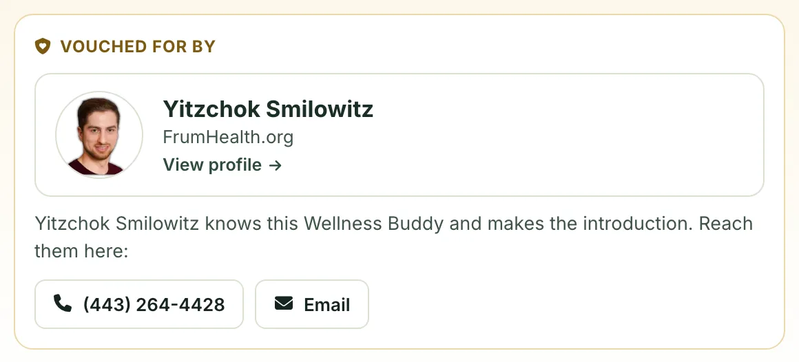 The Vouched for by box on a Wellness Buddy's page.